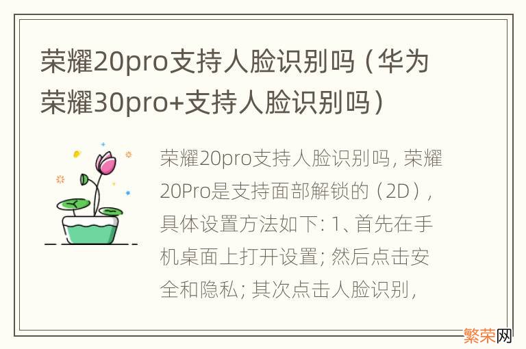 华为荣耀30pro+支持人脸识别吗 荣耀20pro支持人脸识别吗