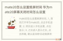 mate20怎么设置熄屏时间 华为mate20屏幕关闭时间怎么设置