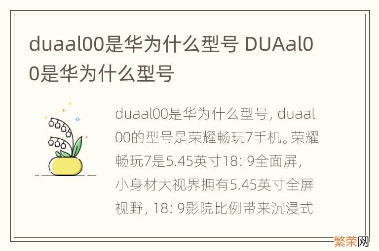 duaal00是华为什么型号 DUAal00是华为什么型号