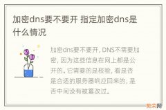 加密dns要不要开 指定加密dns是什么情况