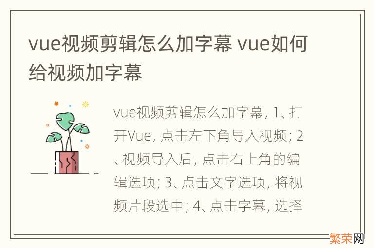 vue视频剪辑怎么加字幕 vue如何给视频加字幕