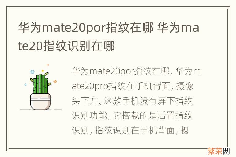 华为mate20por指纹在哪 华为mate20指纹识别在哪