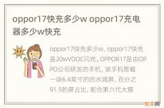 oppor17快充多少w oppor17充电器多少w快充