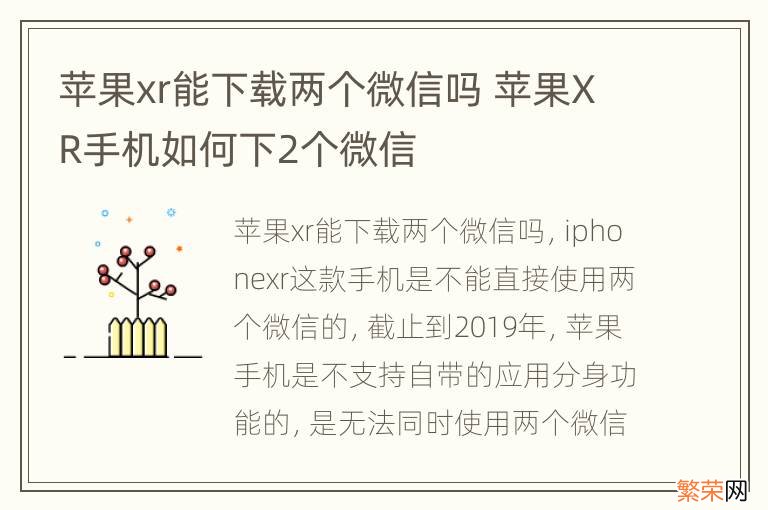 苹果xr能下载两个微信吗 苹果XR手机如何下2个微信