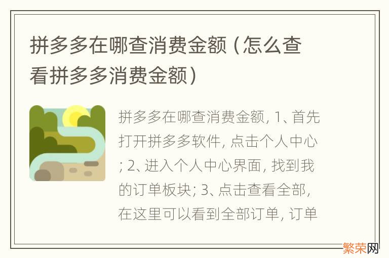 怎么查看拼多多消费金额 拼多多在哪查消费金额