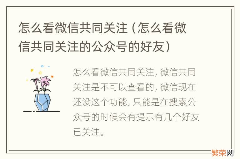 怎么看微信共同关注的公众号的好友 怎么看微信共同关注