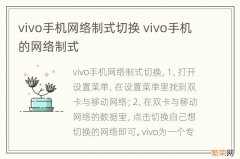 vivo手机网络制式切换 vivo手机的网络制式