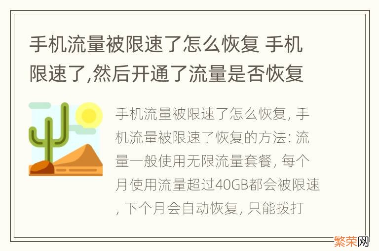 手机流量被限速了怎么恢复 手机限速了,然后开通了流量是否恢复