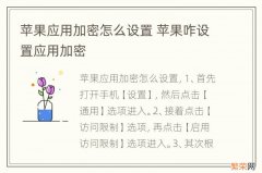 苹果应用加密怎么设置 苹果咋设置应用加密