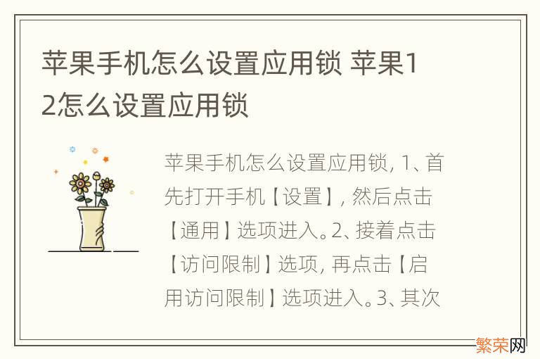 苹果手机怎么设置应用锁 苹果12怎么设置应用锁