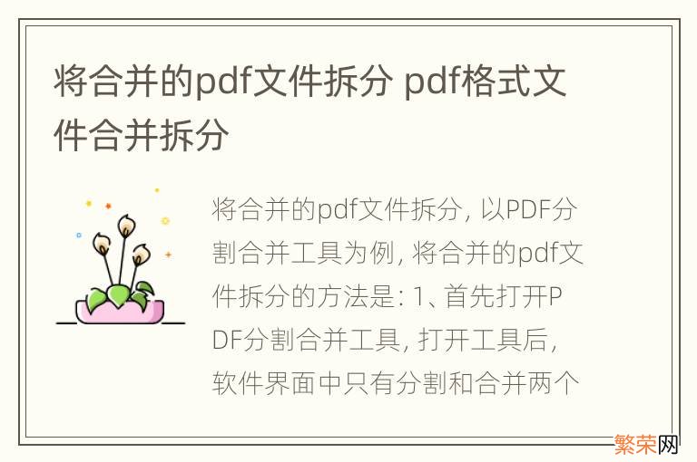 将合并的pdf文件拆分 pdf格式文件合并拆分