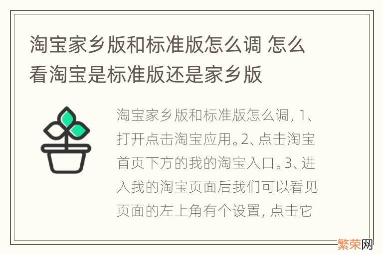 淘宝家乡版和标准版怎么调 怎么看淘宝是标准版还是家乡版