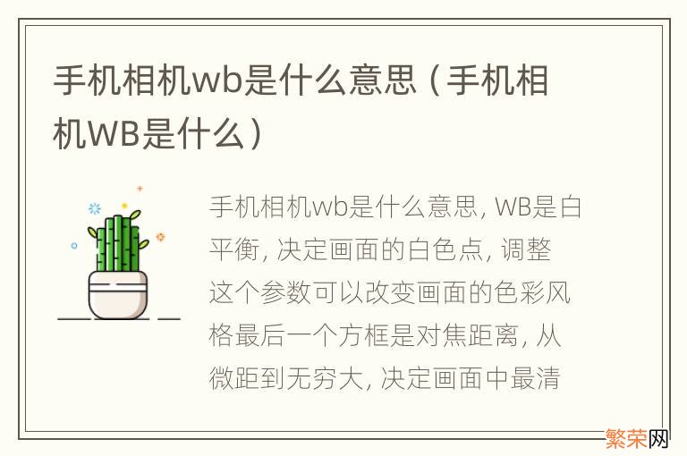 手机相机WB是什么 手机相机wb是什么意思