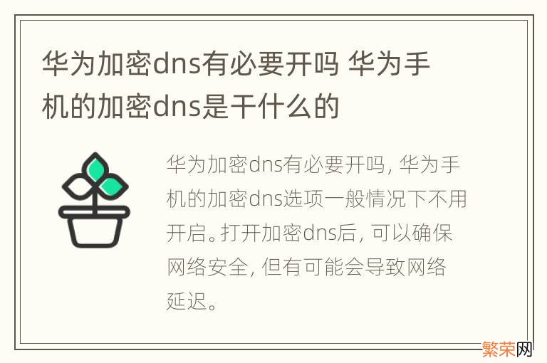 华为加密dns有必要开吗 华为手机的加密dns是干什么的