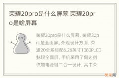 荣耀20pro是什么屏幕 荣耀20pro是啥屏幕