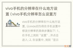 vivo手机分辨率怎么设置方法 vivo手机的分辨率在什么地方设置