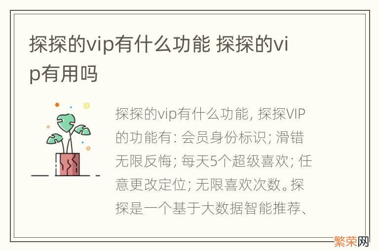 探探的vip有什么功能 探探的vip有用吗