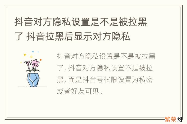 抖音对方隐私设置是不是被拉黑了 抖音拉黑后显示对方隐私