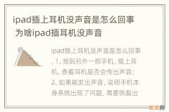 ipad插上耳机没声音是怎么回事 为啥ipad插耳机没声音