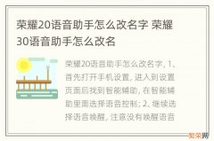 荣耀20语音助手怎么改名字 荣耀30语音助手怎么改名