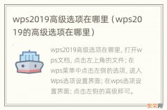 wps2019的高级选项在哪里 wps2019高级选项在哪里