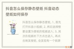 抖音怎么保存静态壁纸 抖音动态壁纸如何保存