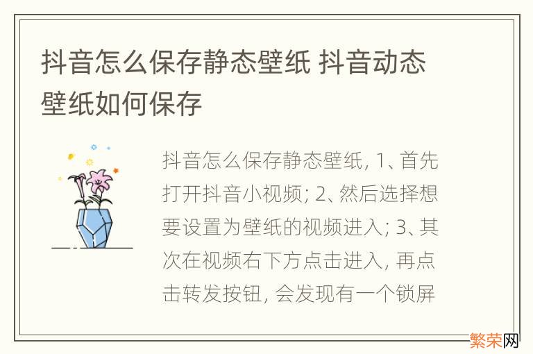 抖音怎么保存静态壁纸 抖音动态壁纸如何保存