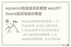 wpsword高级选项在哪里 wps2019word选项高级在哪里