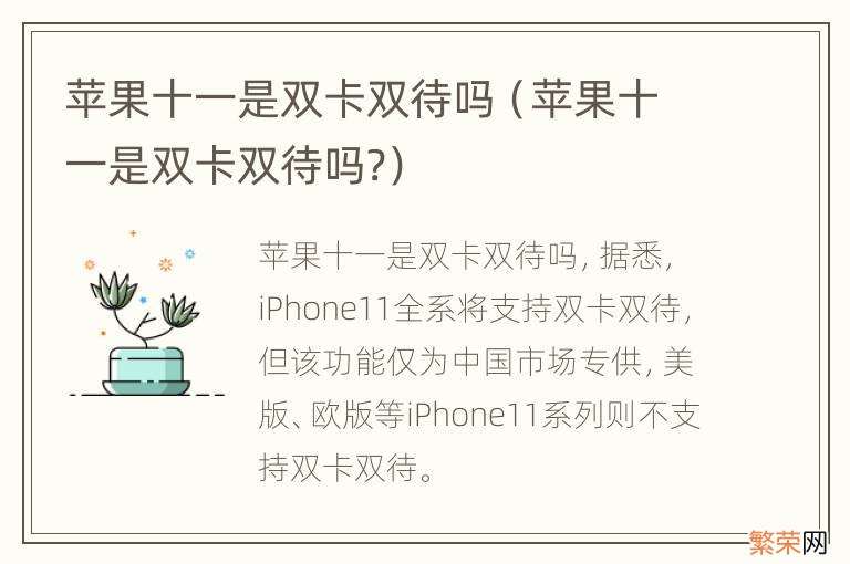 苹果十一是双卡双待吗? 苹果十一是双卡双待吗