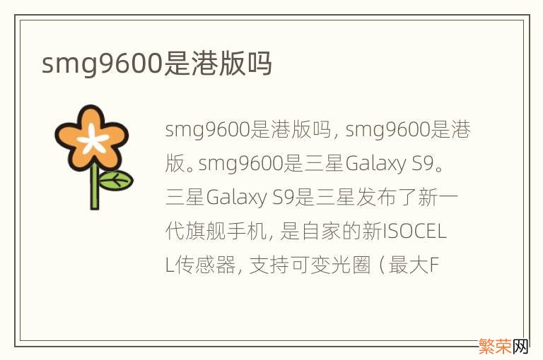 smg9600是港版吗