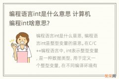 编程语言int是什么意思 计算机编程int啥意思?