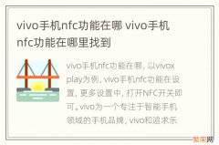 vivo手机nfc功能在哪 vivo手机nfc功能在哪里找到