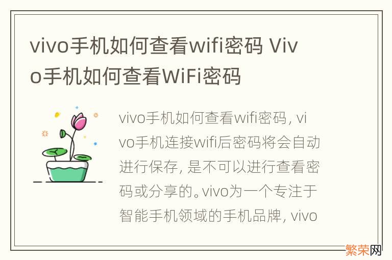 vivo手机如何查看wifi密码 Vivo手机如何查看WiFi密码