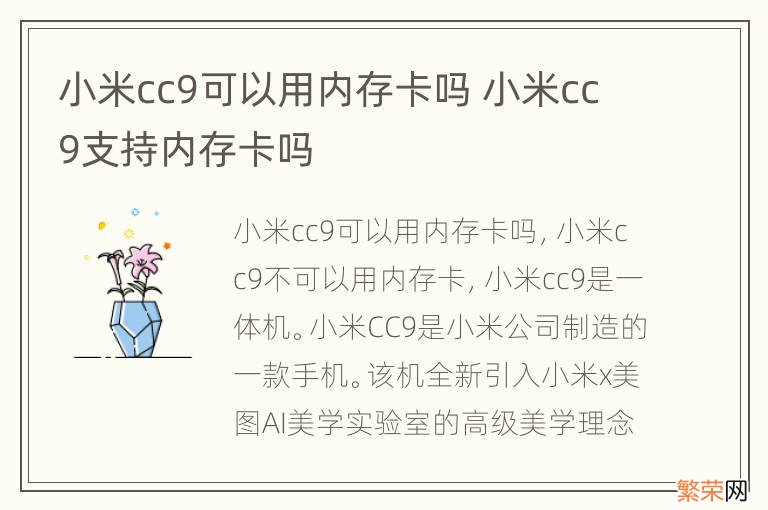 小米cc9可以用内存卡吗 小米cc9支持内存卡吗