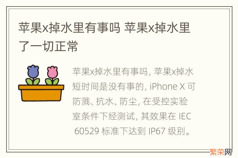 苹果x掉水里有事吗 苹果x掉水里了一切正常