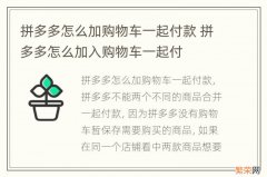 拼多多怎么加购物车一起付款 拼多多怎么加入购物车一起付