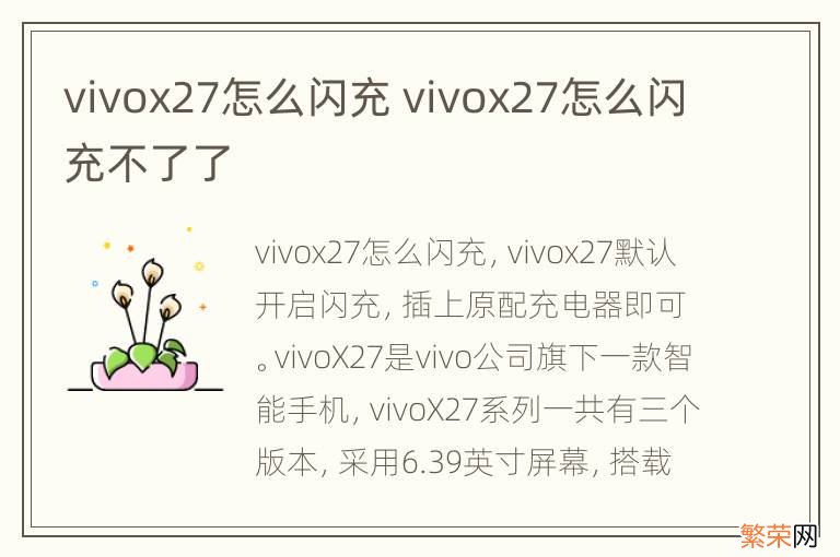 vivox27怎么闪充 vivox27怎么闪充不了了