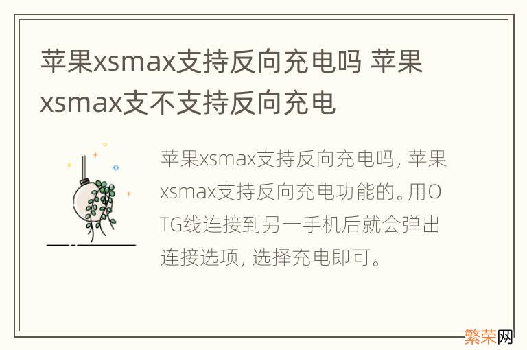 苹果xsmax支持反向充电吗 苹果xsmax支不支持反向充电