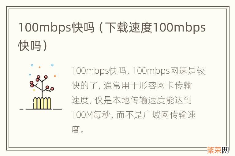 下载速度100mbps快吗 100mbps快吗