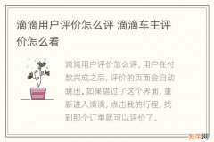 滴滴用户评价怎么评 滴滴车主评价怎么看