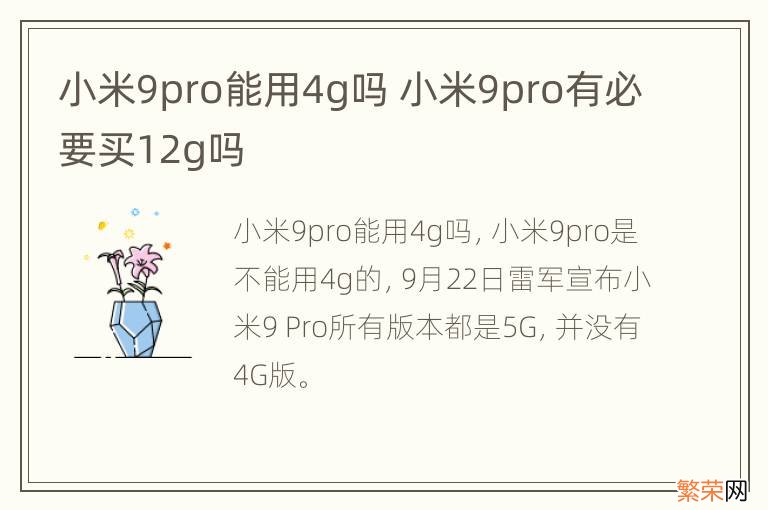 小米9pro能用4g吗 小米9pro有必要买12g吗