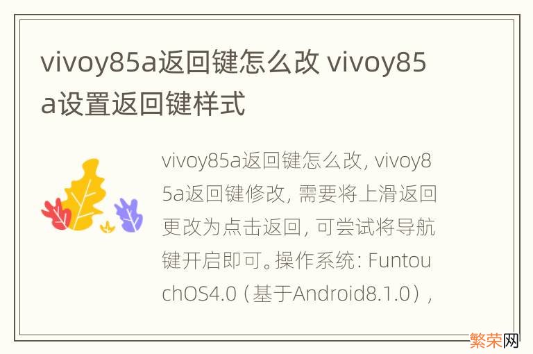 vivoy85a返回键怎么改 vivoy85a设置返回键样式