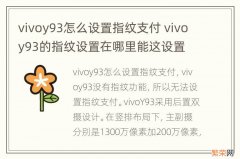 vivoy93怎么设置指纹支付 vivoy93的指纹设置在哪里能这设置