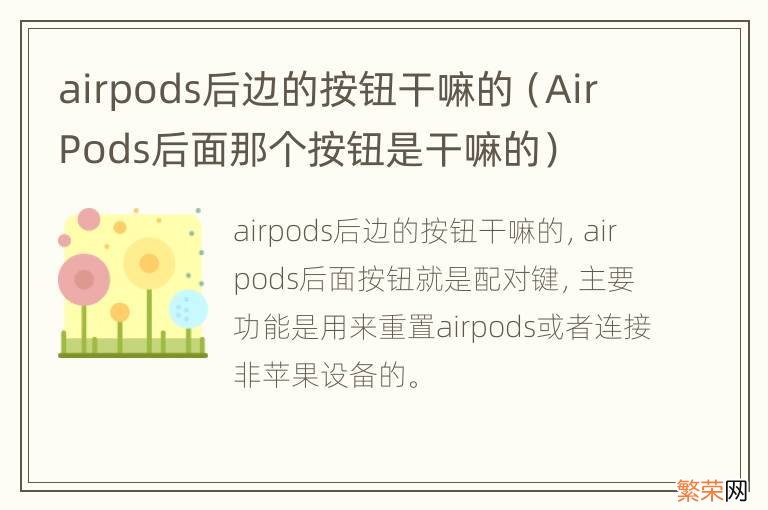 AirPods后面那个按钮是干嘛的 airpods后边的按钮干嘛的