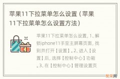 苹果11下拉菜单怎么设置方法 苹果11下拉菜单怎么设置