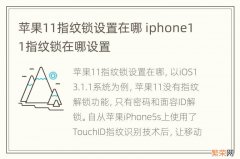 苹果11指纹锁设置在哪 iphone11指纹锁在哪设置