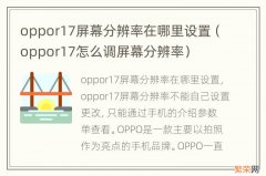 oppor17怎么调屏幕分辨率 oppor17屏幕分辨率在哪里设置