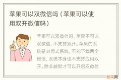 苹果可以使用双开微信吗 苹果可以双微信吗