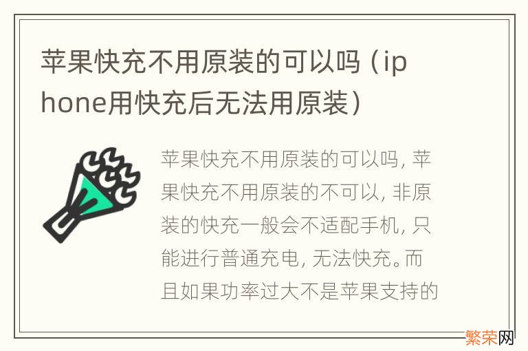 iphone用快充后无法用原装 苹果快充不用原装的可以吗