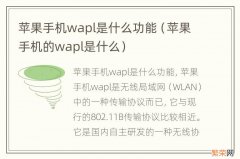 苹果手机的wapl是什么 苹果手机wapl是什么功能